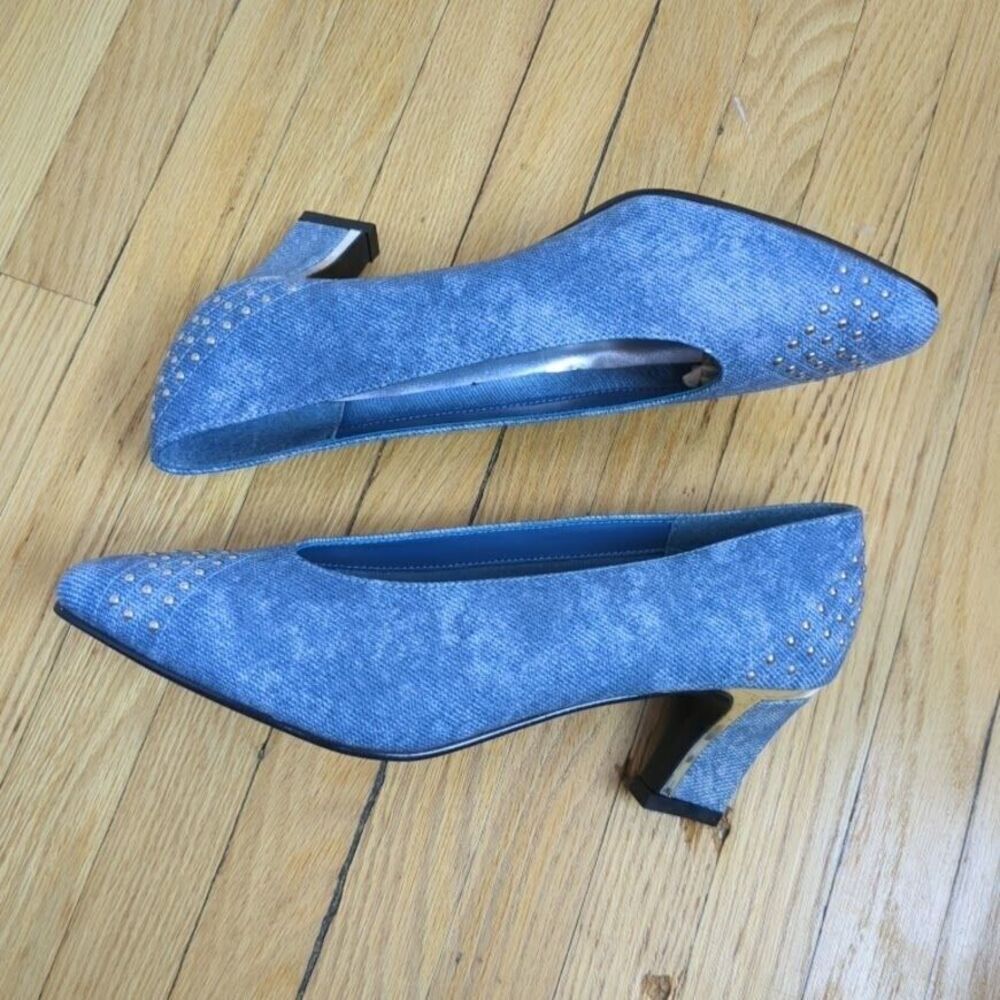 New in Box Vintage 90s Jubilee Pumps Denim Look Silver Studding Size 6
